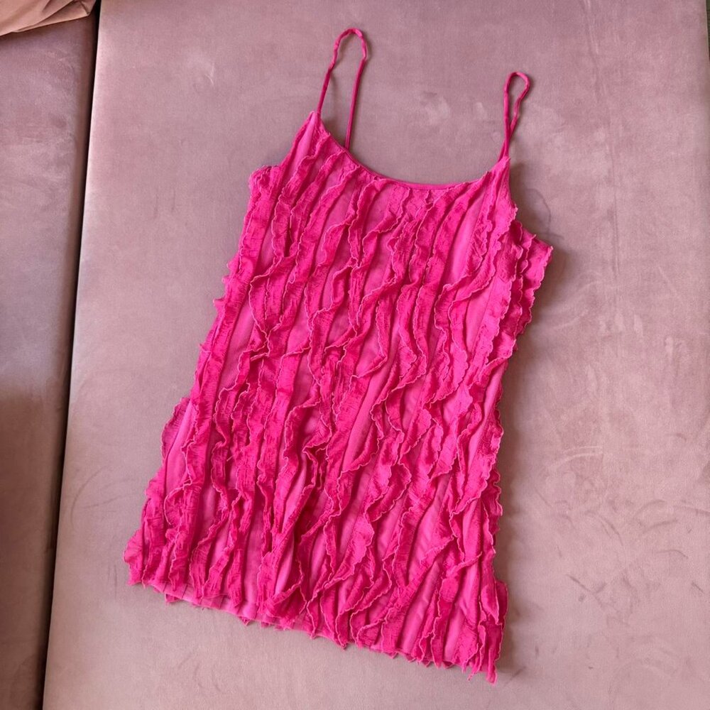 Fuscia Pink Frill Y2K Mini Dress